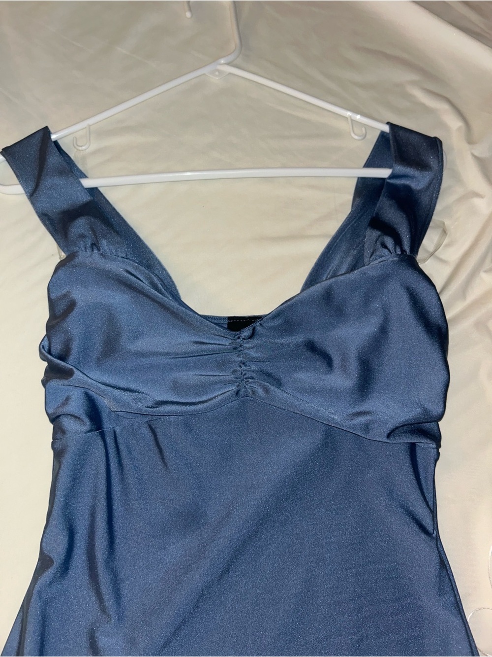 Satin Blue Slip Dress with Sweetheart Bodice long - Picture 3 of 5